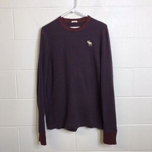 Abercrombie & Fitch Men's Muscle Thermal Shirt Blue/Burgundy Stripe Large